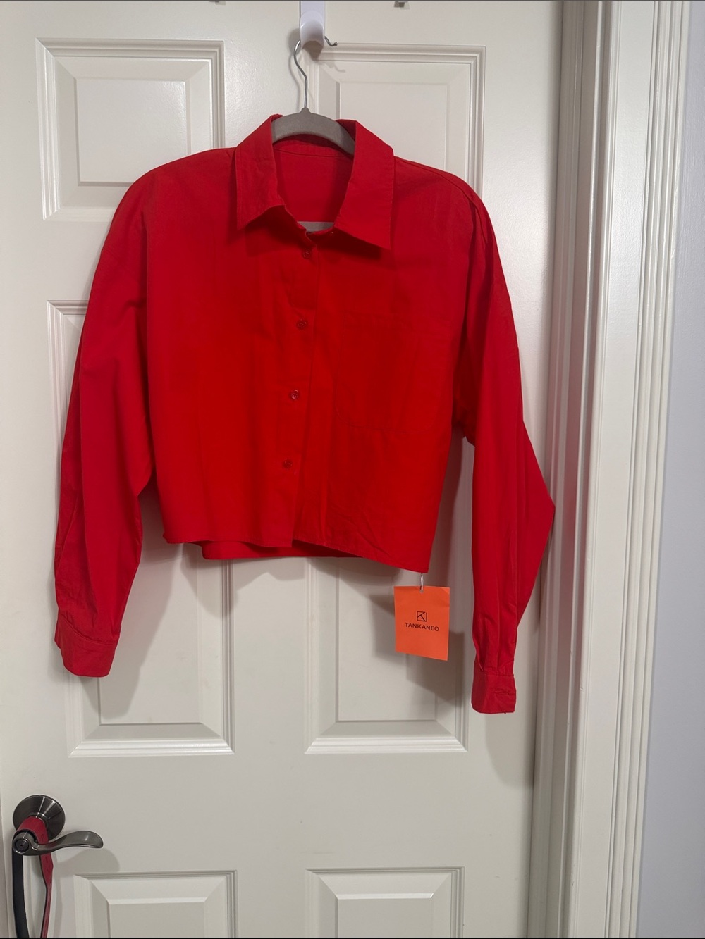 Unbranded Red Cropped Button-Front Blouse